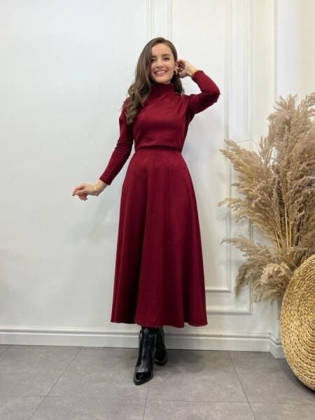 Kadın Uzun Kollu Balıkçı Yaka Uzun Akrilik Elbise