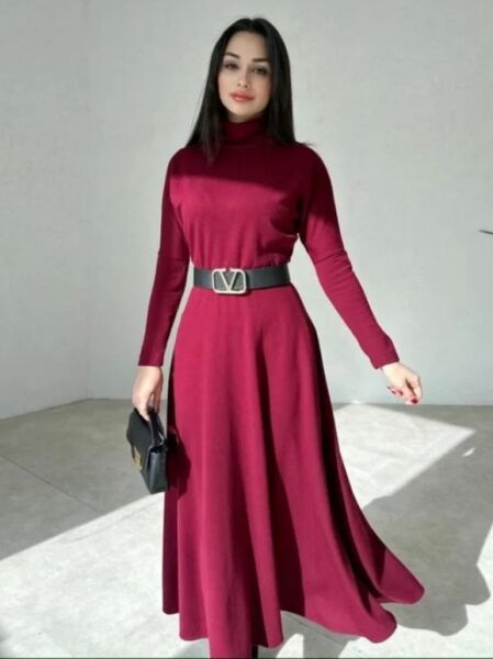Kadın Uzun Kollu Balıkçı Yaka Uzun Akrilik Elbise