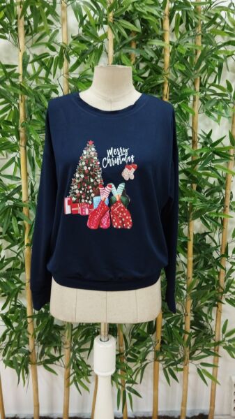 Kadın Yılbaşı Özel Uzun Kollu Bisiklet Yaka Viskon Iki Iplik Bluz