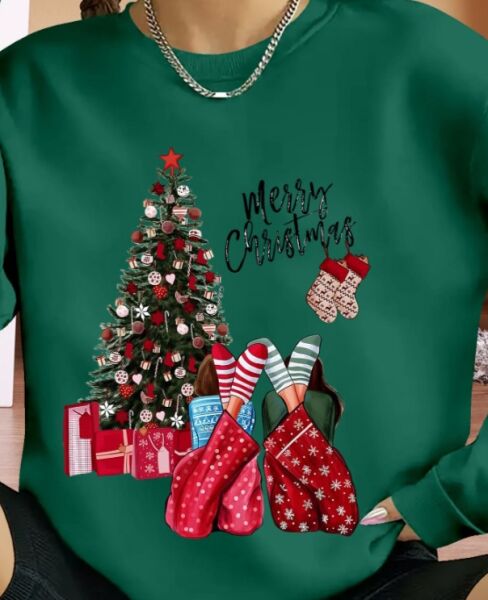 Kadın Yılbaşı Özel Uzun Kollu Bisiklet Yaka Viskon Iki Iplik Bluz