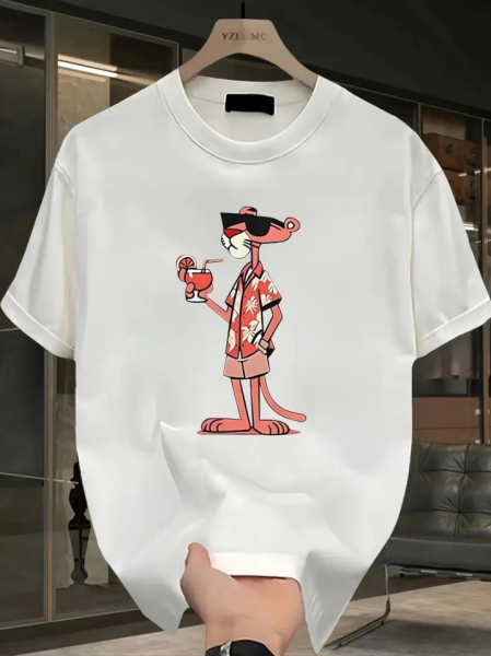 Baskılı Oversize Bisiklet Yaka T-shirt - Beyaz