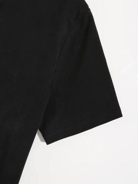 Baskılı Oversize Bisiklet Yaka T-shirt - Siyah