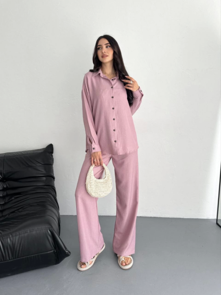 Gömlek Pantolon Ikili Takım - Toz Pembe