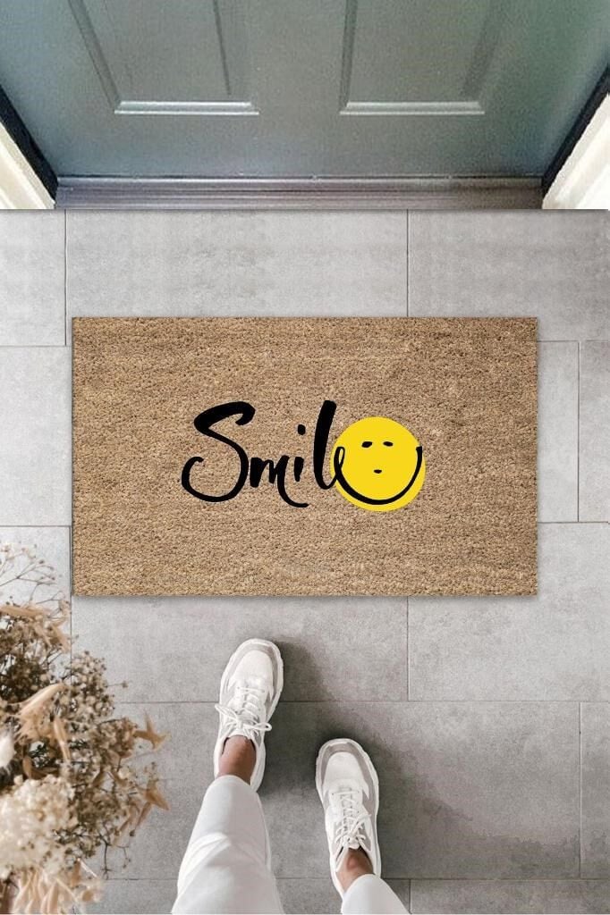 Kahverengi Kapı Önü Paspası Smile Desen K-3269