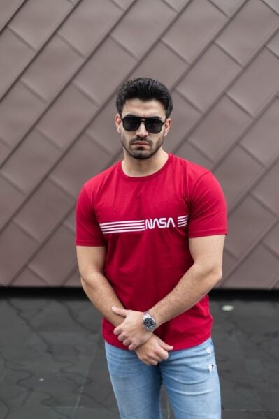 Erkek Kısa Kollu Nasa Baskı Basic Erkek T-shirt