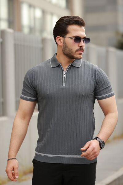 Erkek Fermuarlı Yakalı Kısa Kollu T-shirt