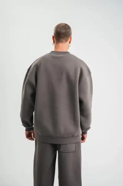Uzun Kol Bisiklet Yaka Basic SweatShirt - Füme