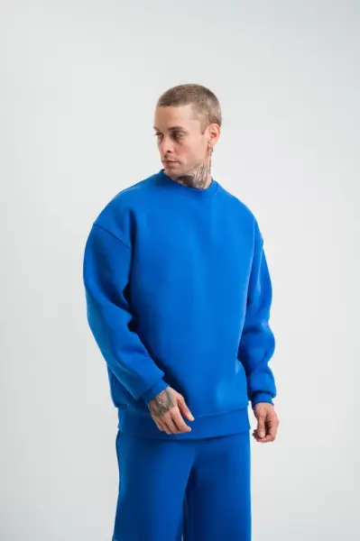 Uzun Kol Bisiklet Yaka Basic SweatShirt - Mavi