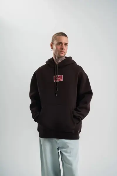 POLIZEI Premium Kalite Unisex Kapşonlu Dijital Patchli SweatShirt - Kahve