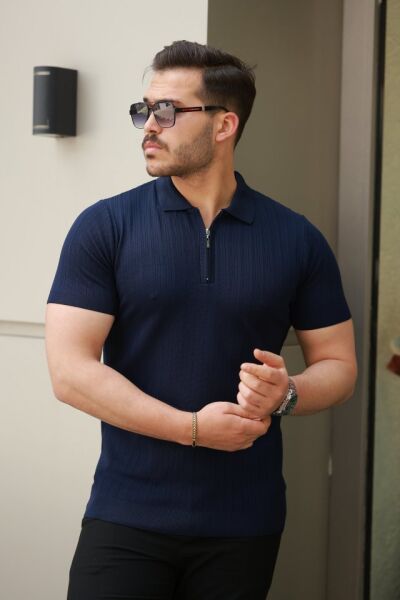 Erkek Fermuar Yakalı Kısa Kollu Tişört