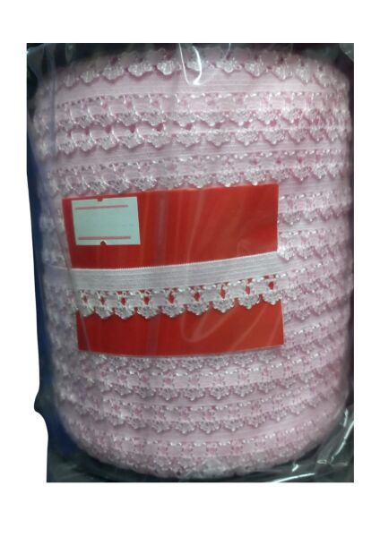 Çamaşır Lastiği Dantelli 1 cm 1 Metre Açık Pembe