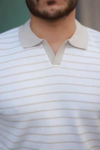 Erkek Kısa Kollu çizgi Desenli örme Kumaş Tshirt