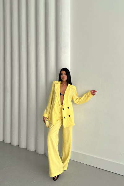 MODAL 4 DÜĞME ASTARSIZ CEKET - PANTOLON TAKIM - Sarı