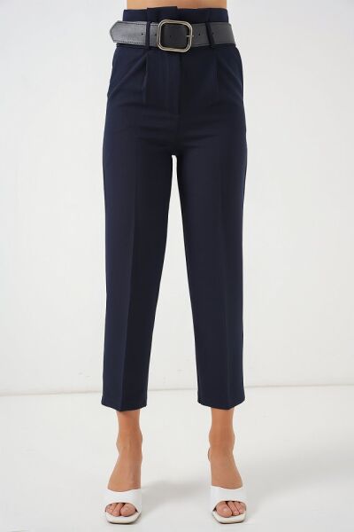 6556 Kemerli Kumaş Pantolon - Lacivert