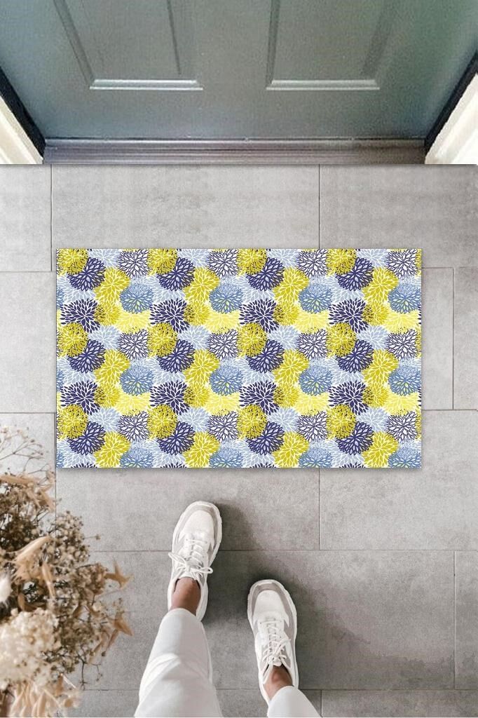 Sarı-Mavi Kapı Önü Paspası Karahindiba Desen K-3226