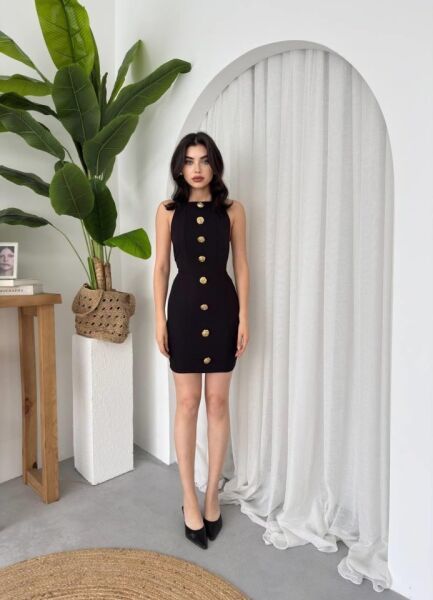 Katalina Gül Düğmeli Elbise