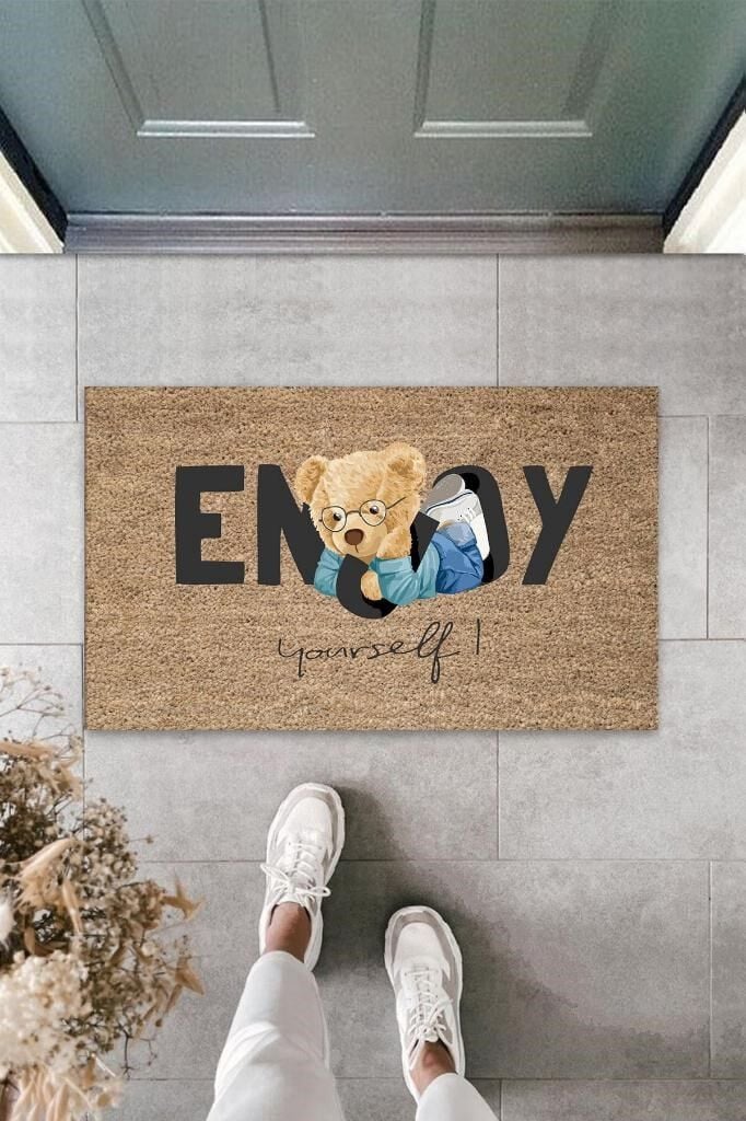 Bej Kapı Önü Paspası Enjoy Yourself Ayıcık Desen K-3337