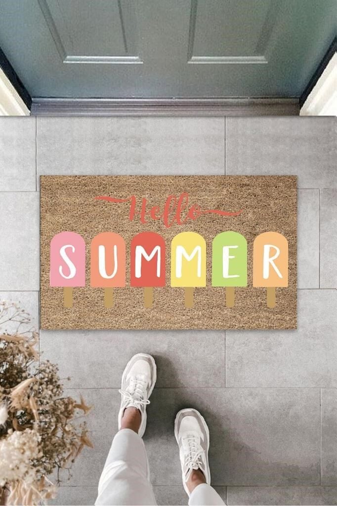 Bej Kapı Önü Paspası Hello Summer Dondurma Desen K-3275