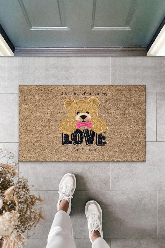 Bej Kapı Önü Paspası Love To Love Ayıcık Desen K-3335