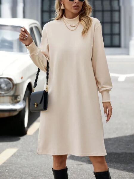 Kadın Uzun Kollu Balıkçı Yaka Kısa şardonlu Dalgıç Elbise