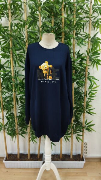 Kadın Uzun Kollu Bisiklet Yaka Ayı Desenli Viskon Iki Iplik Elbise