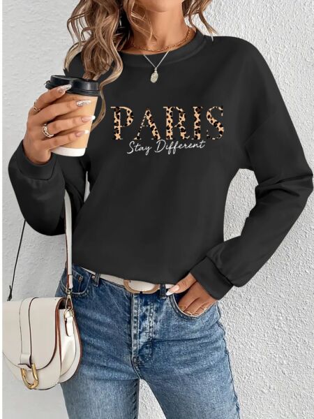 Kadın Uzun Kollu Bisiklet Yaka Desenli Viskon Iki Iplik Bluz