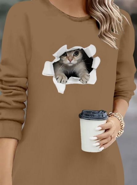 Kadın Uzun Kollu Bisiklet Yaka Kısa Viskon Iki Iplik Elbise