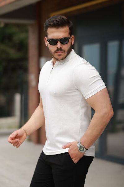 Erkek Fermuarlı Yaka Kısa Kollu Tişört