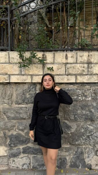 Kadın Uzun Kollu Balıkçı Yaka Kısa şardonlu Kaşkorse Elbise