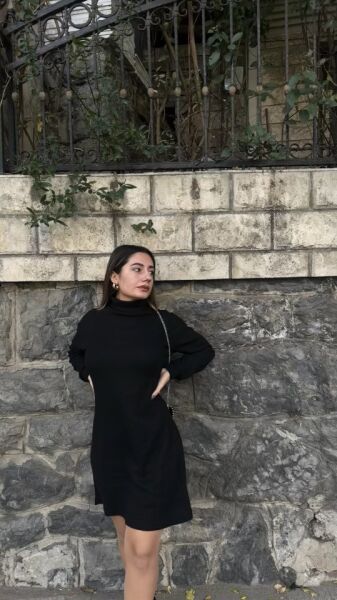 Kadın Uzun Kollu Balıkçı Yaka Kısa şardonlu Kaşkorse Elbise