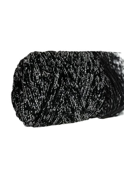 Makrome İpi 3mm Polyester Siyah Gümüş  Simli