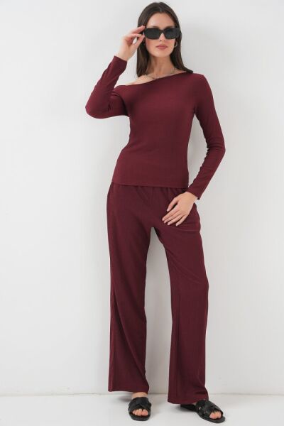 6708 Düşük Omuz Alt Üst Takım - Bordo