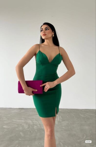 Kadın Dalgıç Krep Kumaş Askılı Mini Elbise