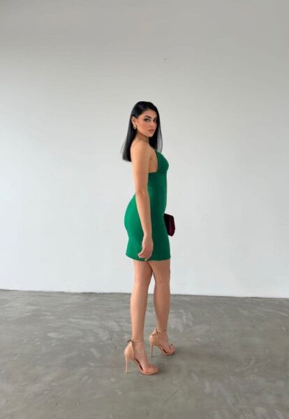 Kadın Dalgıç Krep Kumaş Askılı Mini Elbise