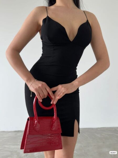 Kadın Dalgıç Krep Kumaş Askılı Mini Elbise