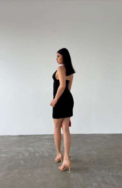 Kadın Dalgıç Krep Kumaş Askılı Mini Elbise