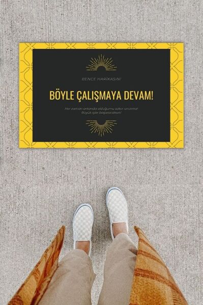 Dijital Baskı Dekoratif Not: Bence Harikasın Sarı-Siyah Kapı Önü Paspası K-1275