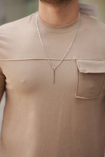 Erkek Cepli Kolyeli Kısa Kollu örme Kumaş Tişört