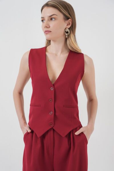 6709 Yelek Pantolon İkili Takım - Bordo
