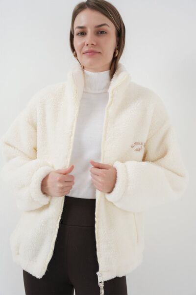 5194 Peluş Mont Ceket - D.Krem