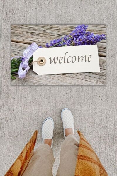 Dijital Baskı Dekoratif Welcome Bej Kapı Önü Paspası K-1252