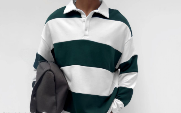 Unisex Üç İplik Parçalı Yakalı SweatShirt - Yeşil