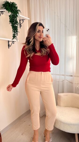 Kadın üste Oturan Paçası Bilek üzerinde Biten Atlas Kumaş Pantolon 36 (S) - 48 (4XL)