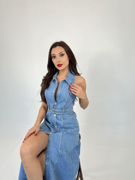 6969 KOT ELBİSE-MAVİ