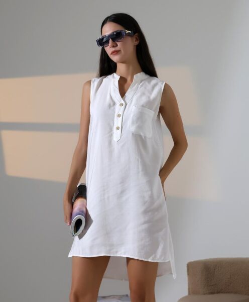 Düğme Detaylı Mini Elbise