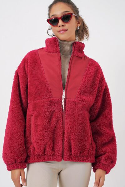 5194 Peluş Mont Ceket - A.Bordo