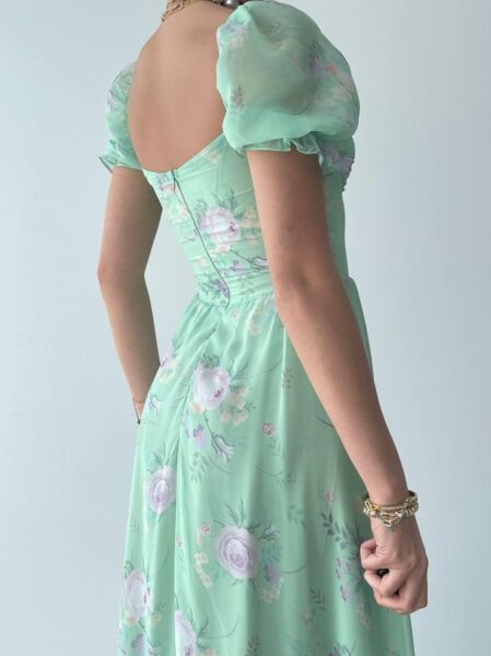 ŞİFON KUMAŞ DİJİTAL DESEN BASKILI ELBİSE