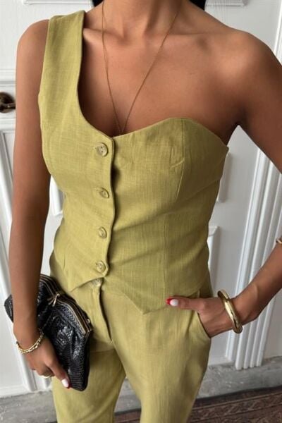 Tek Omuz Büstiyer Plazzo Pantolon Viscon Takım 10159