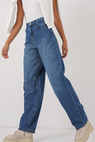 6689 Yüksek Bel Baggy Kot Pantolon - Lacivert