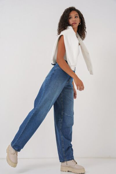 6689 Yüksek Bel Baggy Kot Pantolon - Lacivert